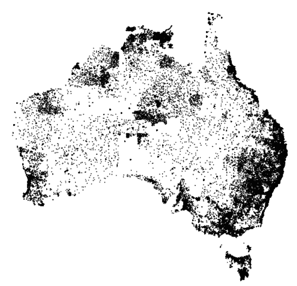 protestantiske Cafe Udførelse Indigenous Population Dot Map of Australia | GovHack Hackerspace 2015